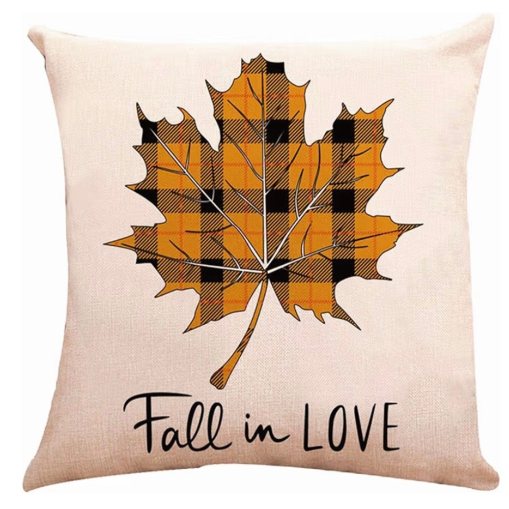 3/$12, Plaid Leaf “Fall in Love” Pillow Cover.